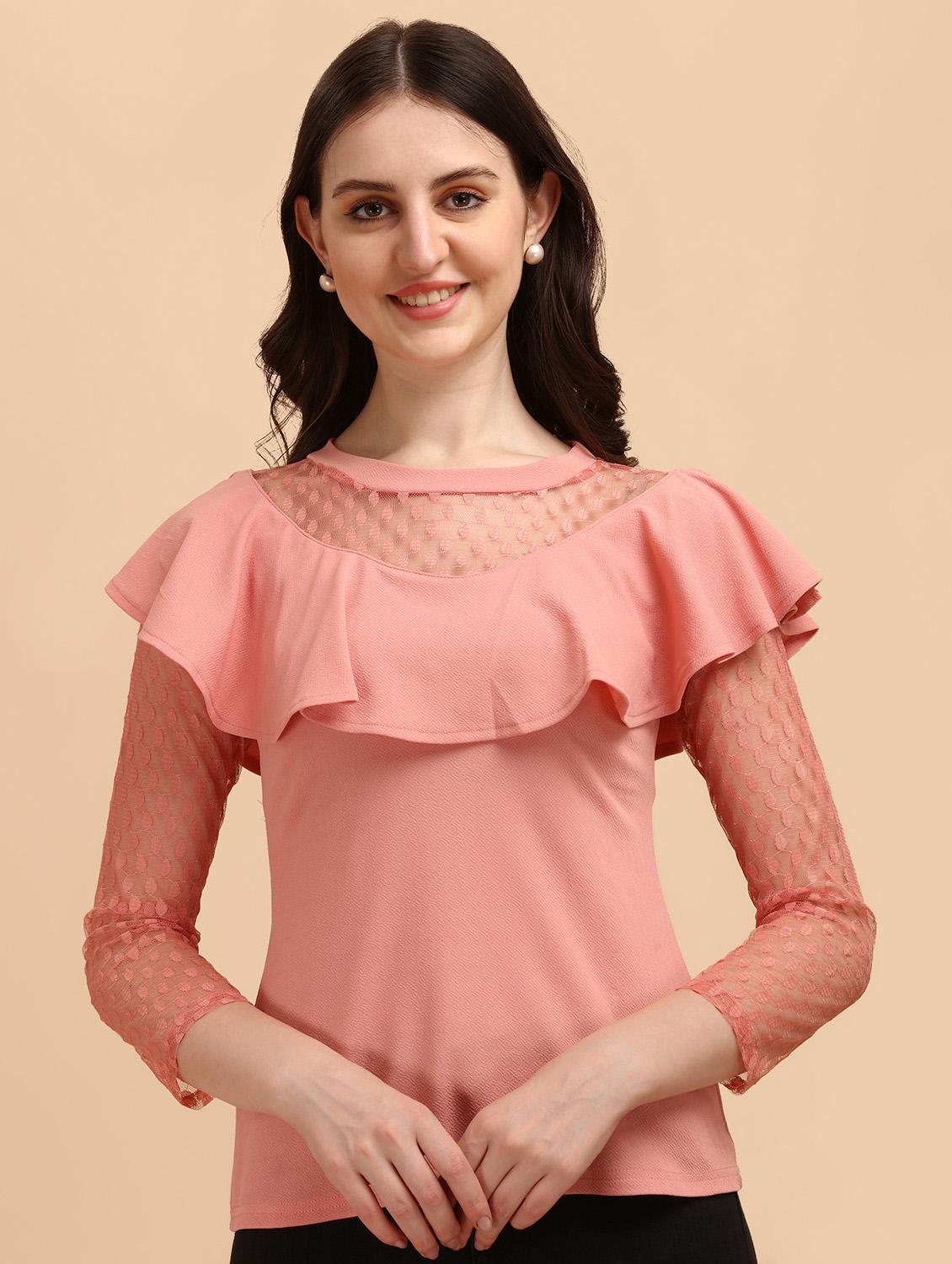 long-sleeved frilled and laced a line top - 18342046 - Zoom Image - 2
