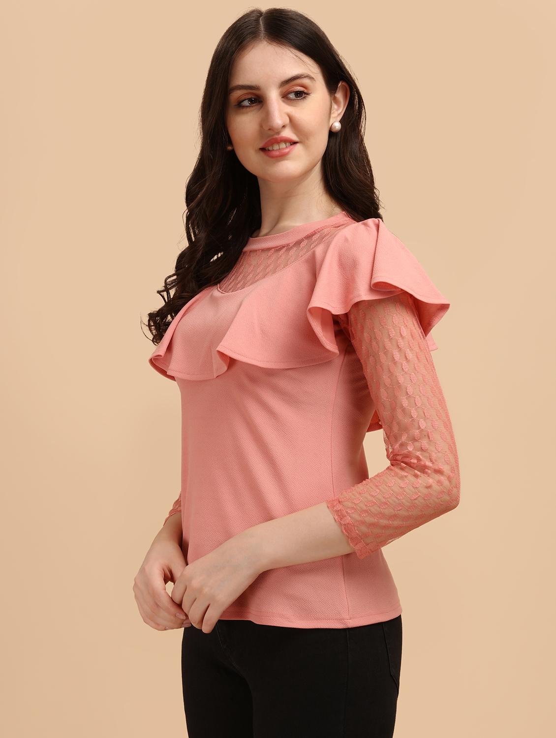 long-sleeved frilled and laced a line top - 18342046 - Zoom Image - 3