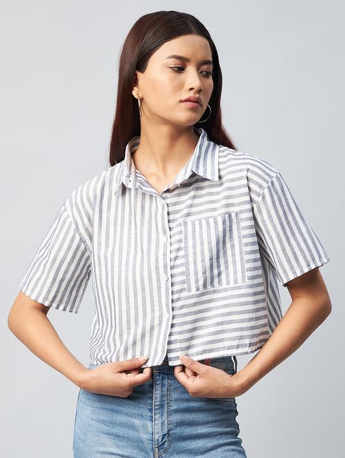 boxy striped crop shirt - 18342566 - Standard Image - 1
