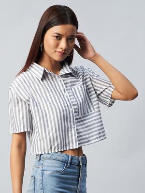 boxy striped crop shirt - 18342566 - Standard Image - 3