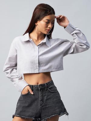 long sleeved solid crop shirt - 18342568 - Standard Image - 2