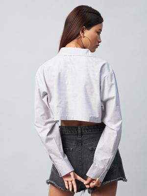 long sleeved solid crop shirt - 18342568 - Standard Image - 3