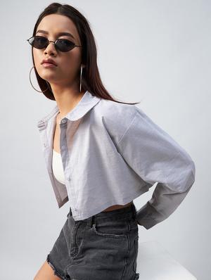 long sleeved solid crop shirt - 18342568 - Standard Image - 4