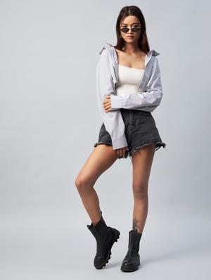 long sleeved solid crop shirt - 18342568 - Standard Image - 5