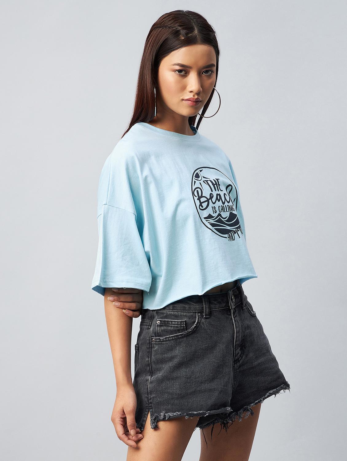 drop shoulder graphic crop tee - 18343426 - Zoom Image - 2