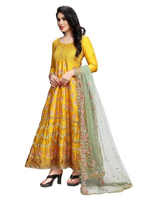 yellow silk anarkali suits semistitched suit - 18344401 - Standard Image - 2