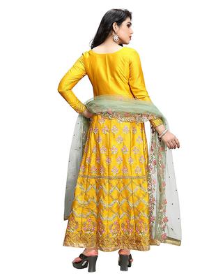 yellow silk anarkali suits semistitched suit - 18344401 - Standard Image - 3