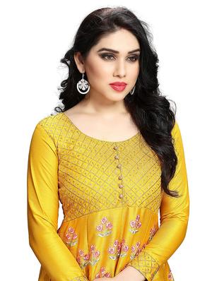yellow silk anarkali suits semistitched suit - 18344401 - Standard Image - 4