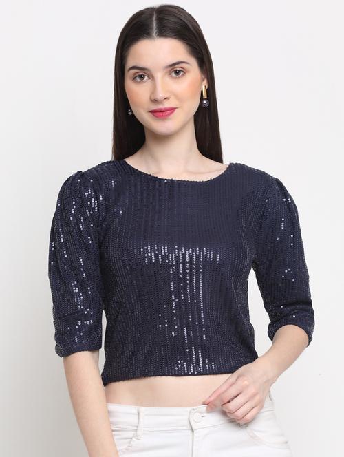 round neck embellished crop top - 18344813 - Standard Image - 1
