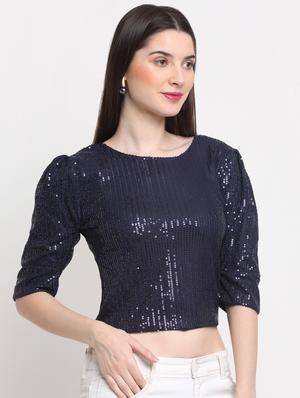 round neck embellished crop top - 18344813 - Standard Image - 2