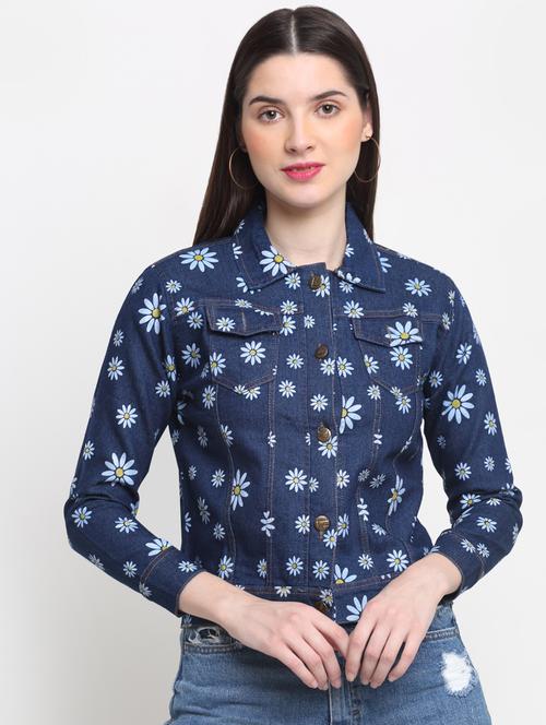 long sleeved floral denim summer jacket - 18344843 - Standard Image - 1