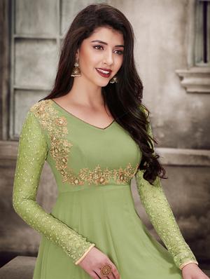 embroidered semi-stitched anarkali suit set - 18344931 - Standard Image - 2