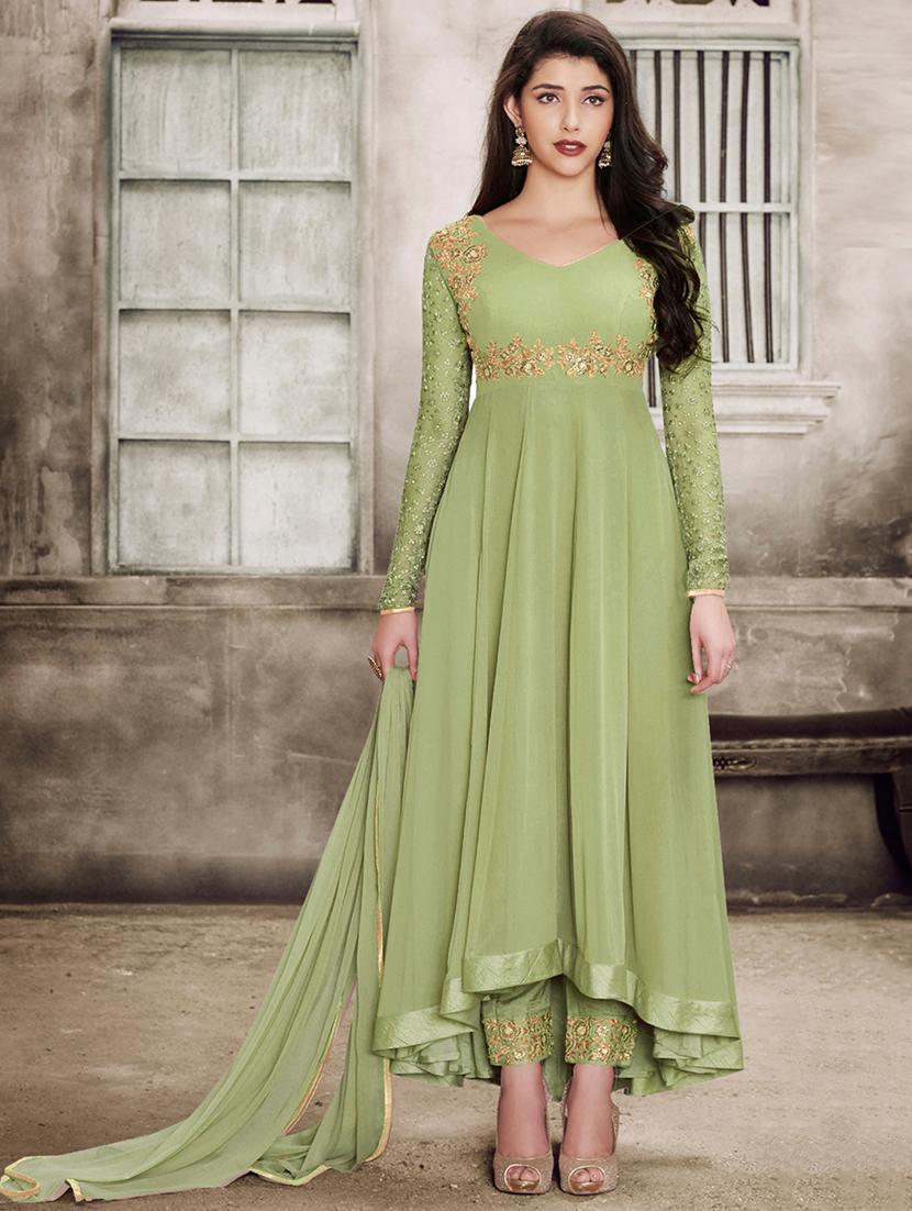 embroidered semi-stitched anarkali suit set - 18344931 - Zoom Image - 1