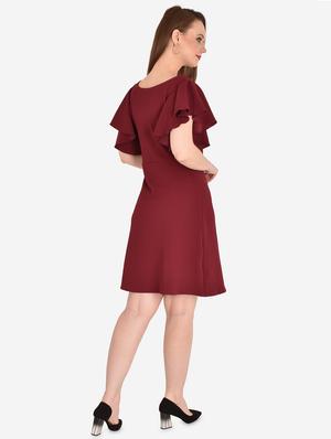 round neck solid a-line dress - 18345224 - Standard Image - 3
