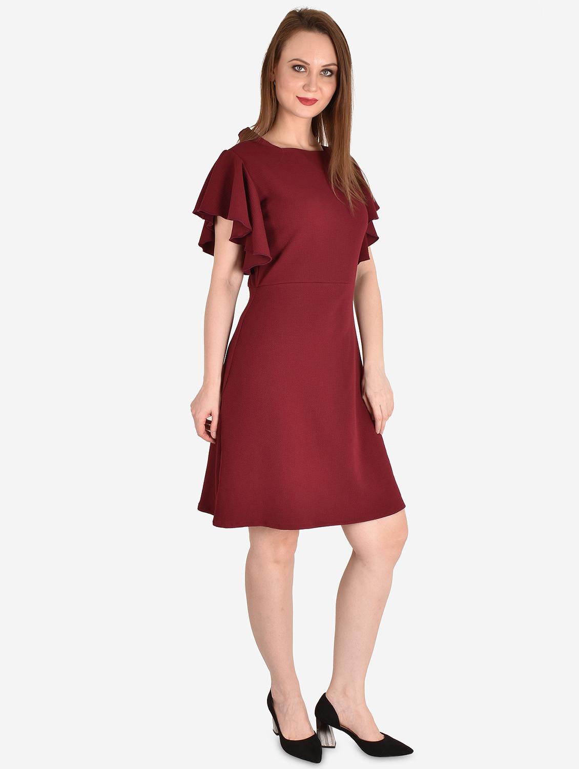 round neck solid a-line dress - 18345224 - Zoom Image - 2