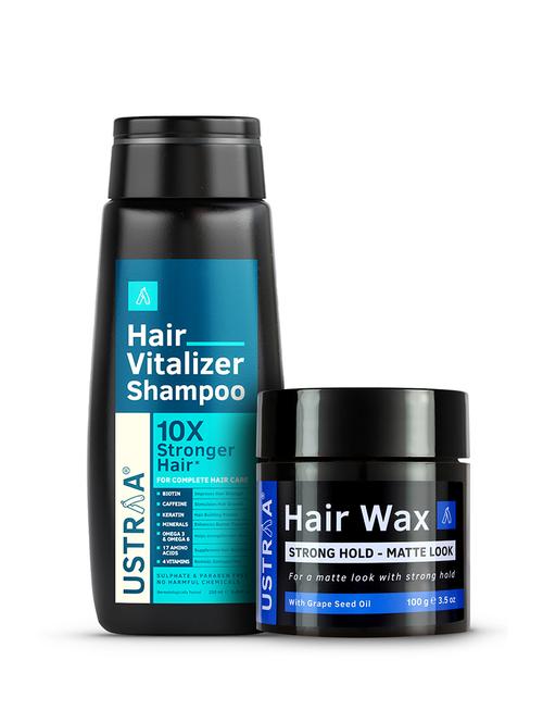 ustraa hair vitalizer shampoo - 250ml & hair wax - strong hold, matte look - 100g - 18345731 - Standard Image - 1