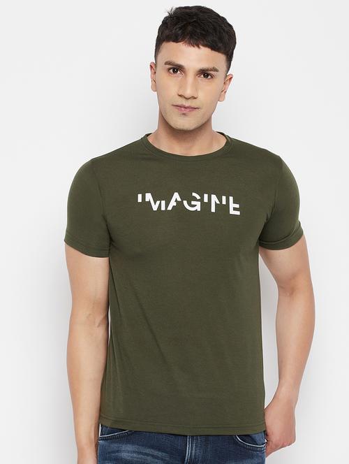 olive green chest-printed t-shirt - 18345786 - Standard Image - 1