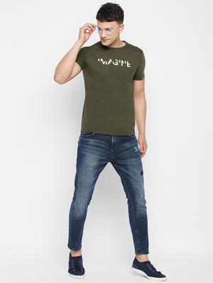 olive green chest-printed t-shirt - 18345786 - Standard Image - 4