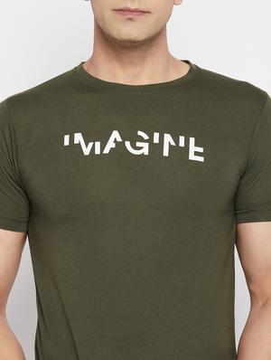 olive green chest-printed t-shirt - 18345786 - Standard Image - 5