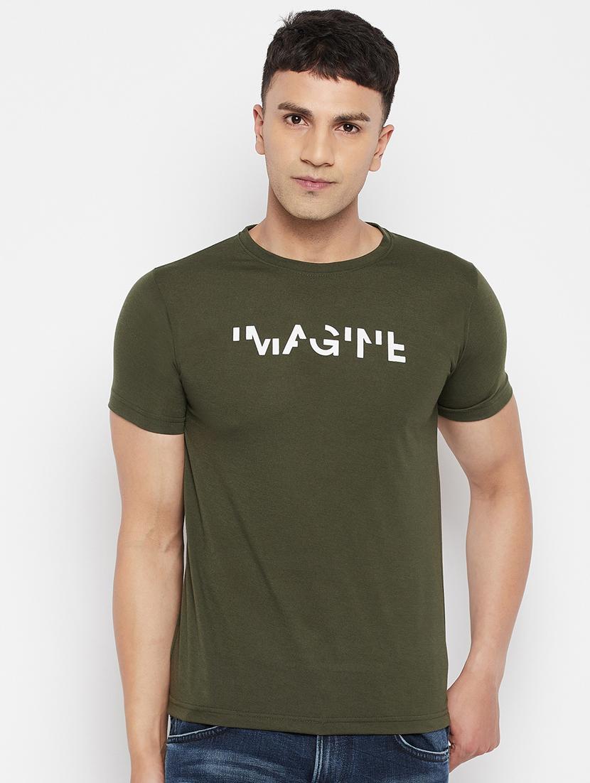 olive green chest-printed t-shirt - 18345786 - Zoom Image - 1