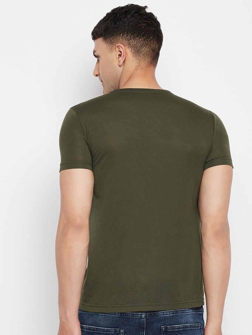 olive green chest-printed t-shirt - 18345786 - Zoom Image - 3