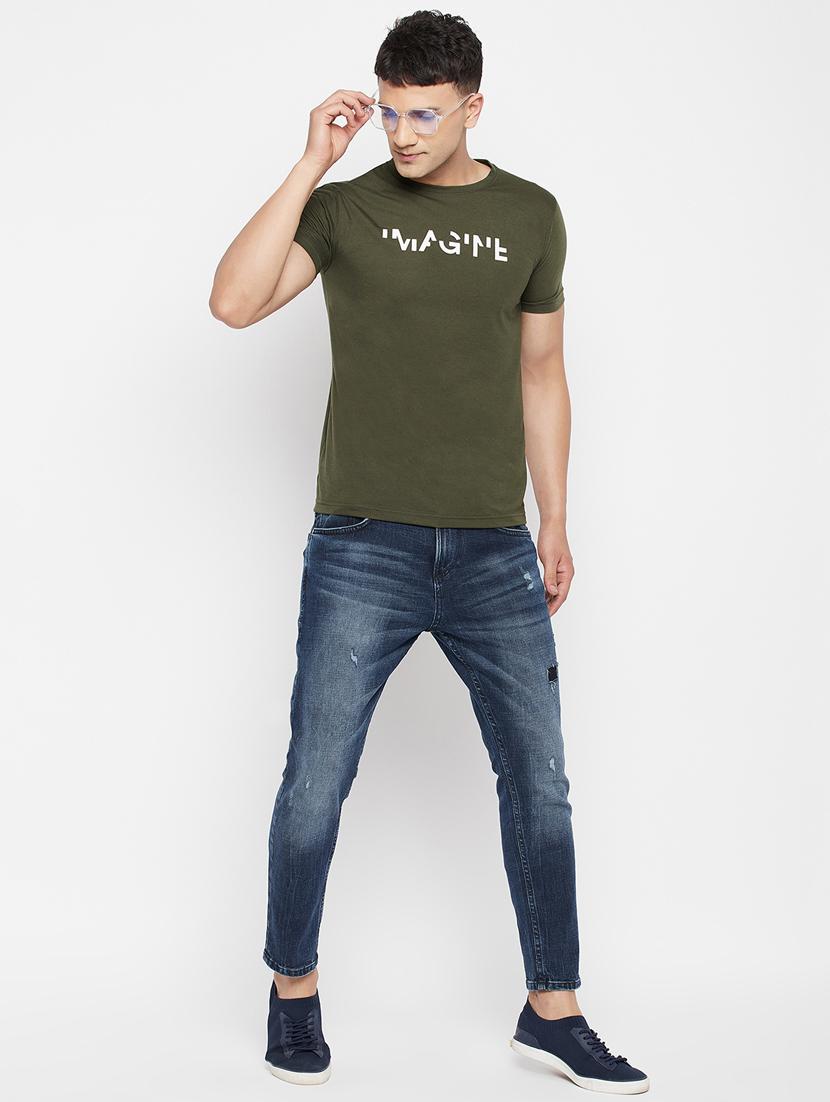 olive green chest-printed t-shirt - 18345786 - Zoom Image - 4