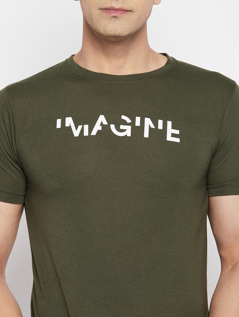 olive green chest-printed t-shirt - 18345786 - Zoom Image - 5
