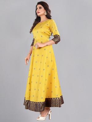 yellow silk blend fit & flare gown - 18345887 - Standard Image - 2