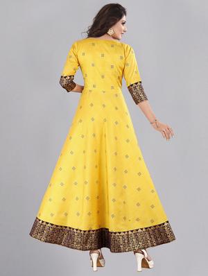 yellow silk blend fit & flare gown - 18345887 - Standard Image - 3