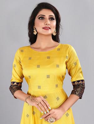 yellow silk blend fit & flare gown - 18345887 - Standard Image - 4