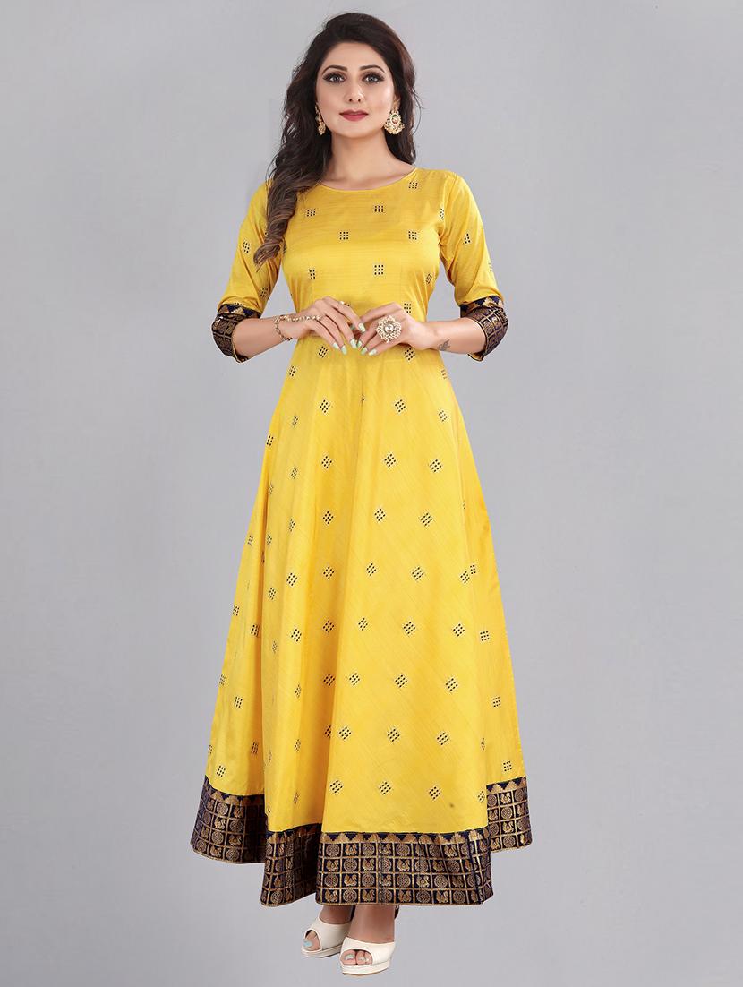 yellow silk blend fit & flare gown - 18345887 - Zoom Image - 1