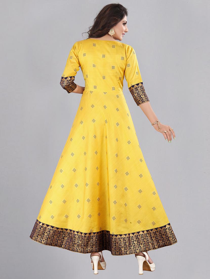 yellow silk blend fit & flare gown - 18345887 - Zoom Image - 3