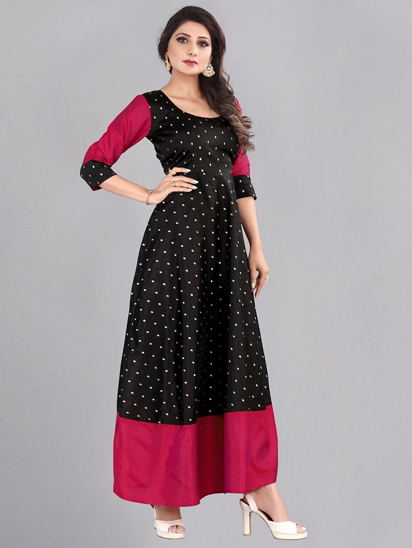 black silk blend fit & flare gown - 18345889 - Zoom Image - 2