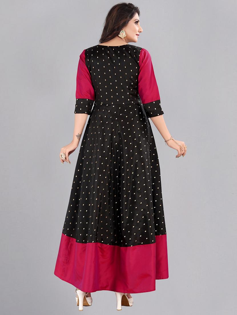 black silk blend fit & flare gown - 18345889 - Zoom Image - 3