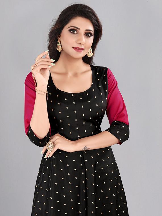 black silk blend fit & flare gown - 18345889 - Zoom Image - 4