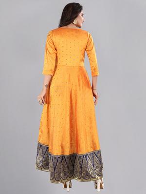 yellow silk blend fit & flare gown - 18345890 - Standard Image - 3