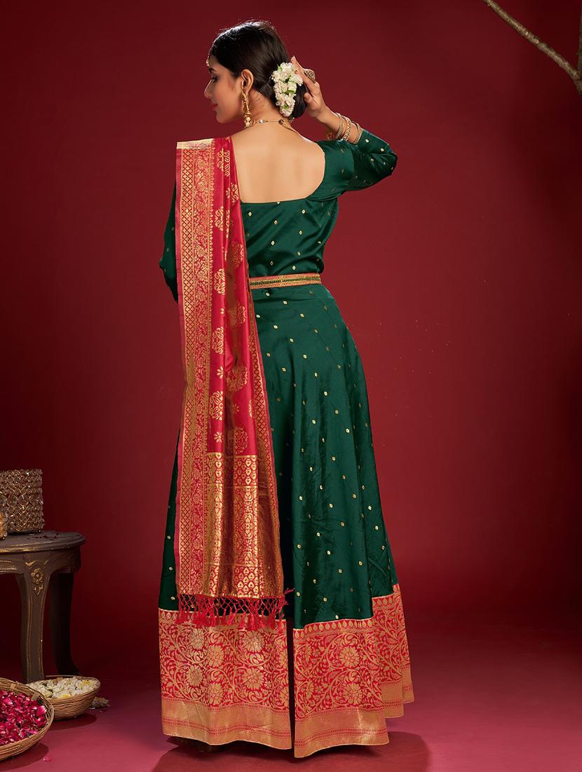 green silk blend fit & flare gown - 18345899 - Zoom Image - 2