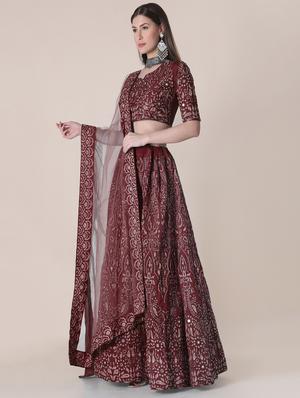 maroon art silk flared lehenga - 18346603 - Standard Image - 2