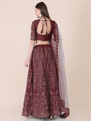 maroon art silk flared lehenga - 18346603 - Standard Image - 3