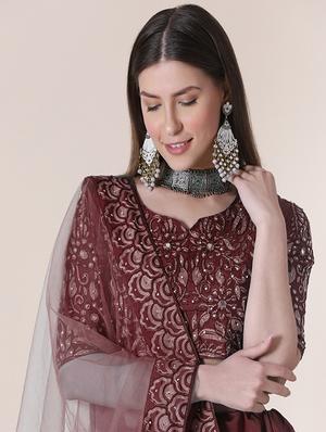 maroon art silk flared lehenga - 18346603 - Standard Image - 4