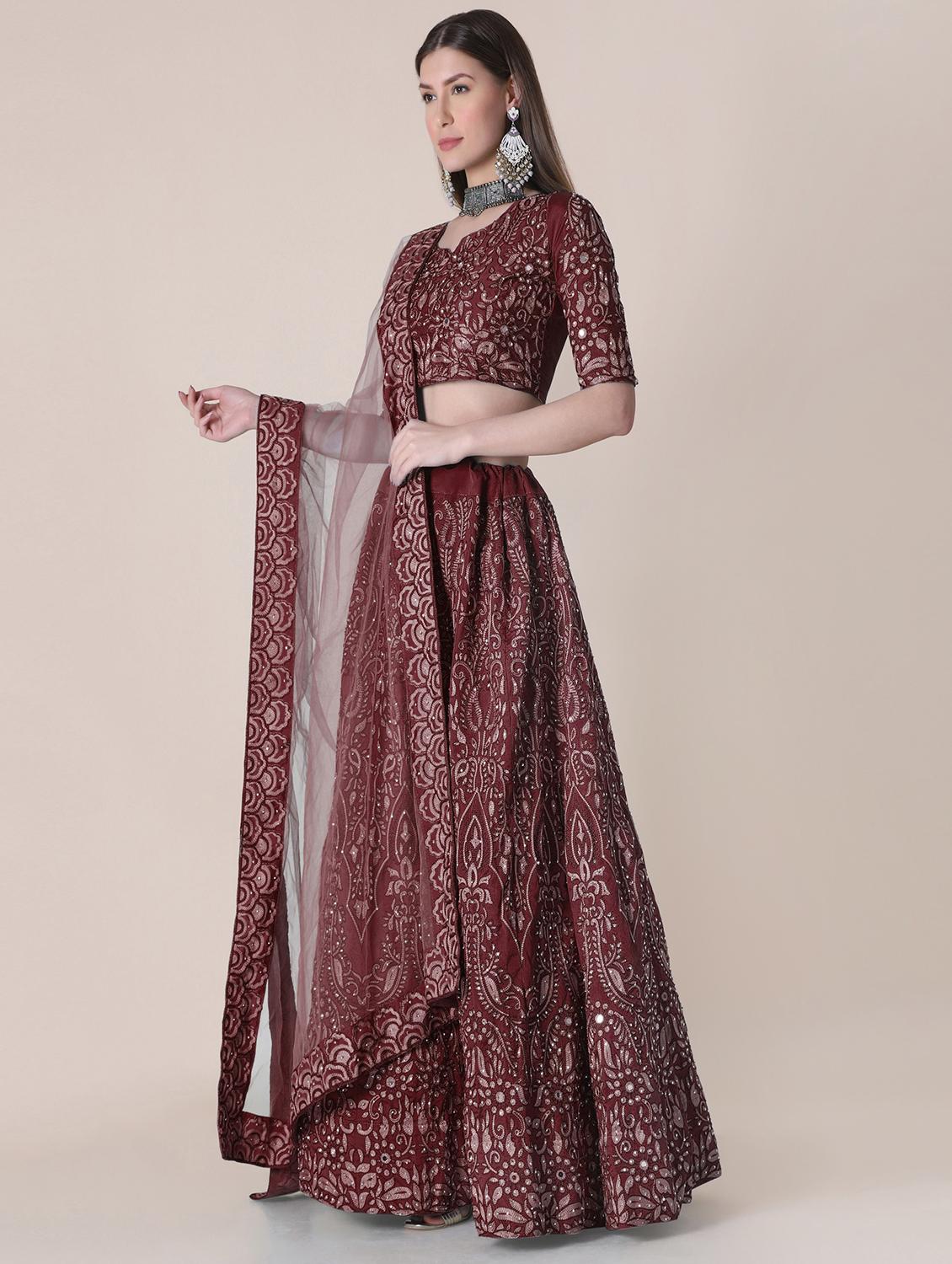 maroon art silk flared lehenga - 18346603 - Zoom Image - 2