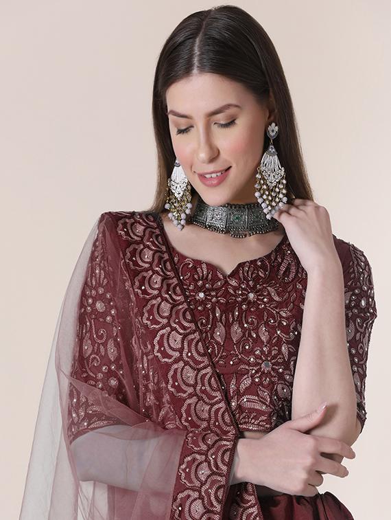 maroon art silk flared lehenga - 18346603 - Zoom Image - 4