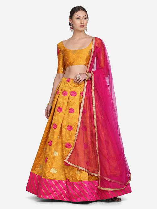yellow art silk flared lehenga - 18346636 - Standard Image - 1