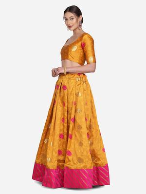 yellow art silk flared lehenga - 18346636 - Standard Image - 2