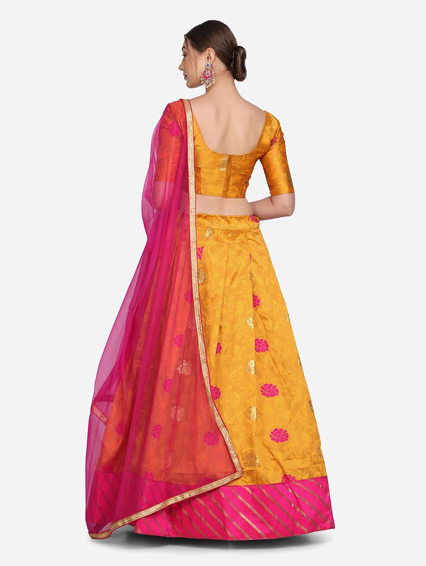 yellow art silk flared lehenga - 18346636 - Zoom Image - 3