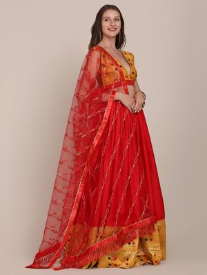 red embroidered flared lehenga - 18346652 - Standard Image - 2