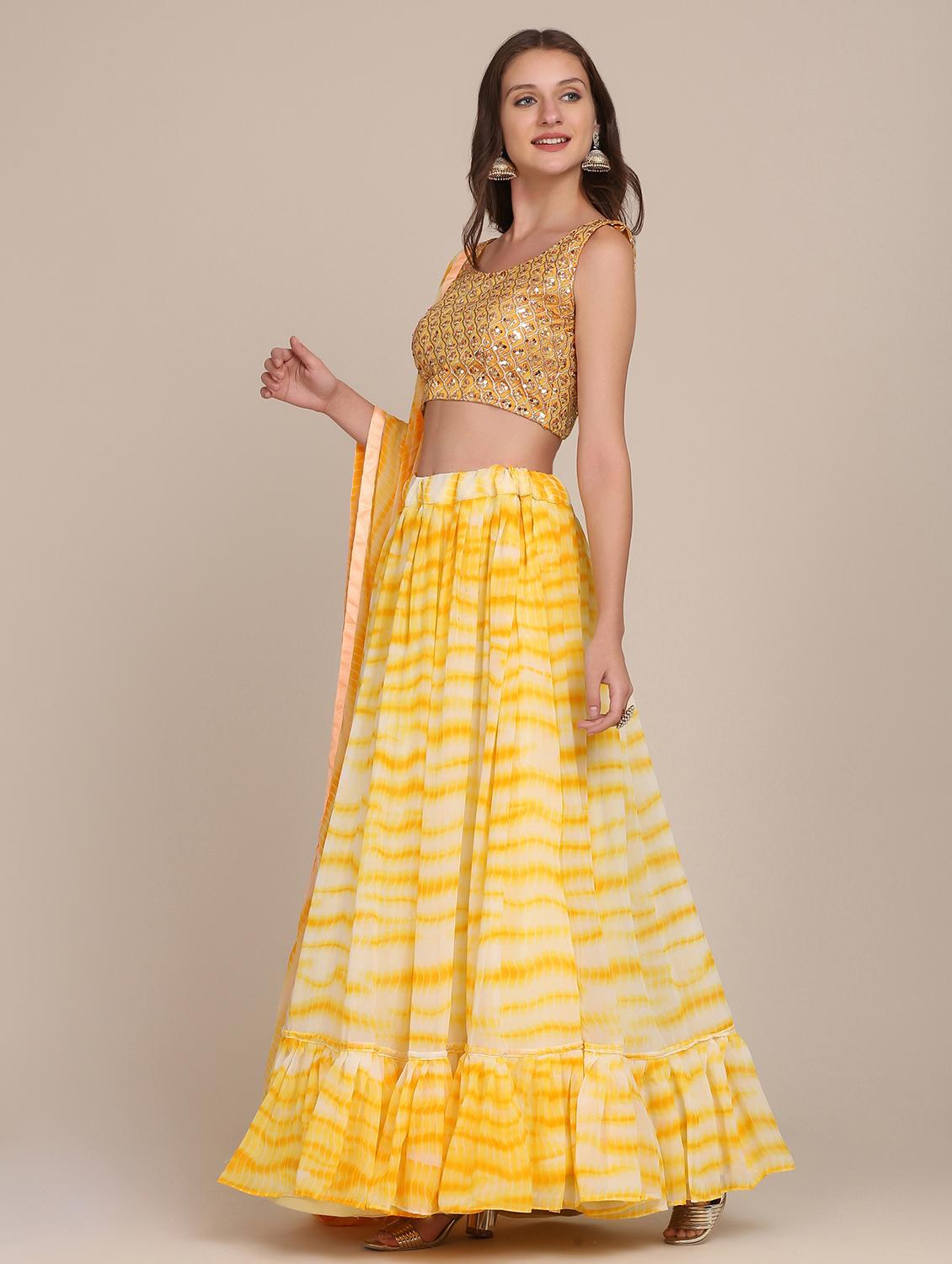 yellow shibori flared lehenga - 18346653 - Zoom Image - 2