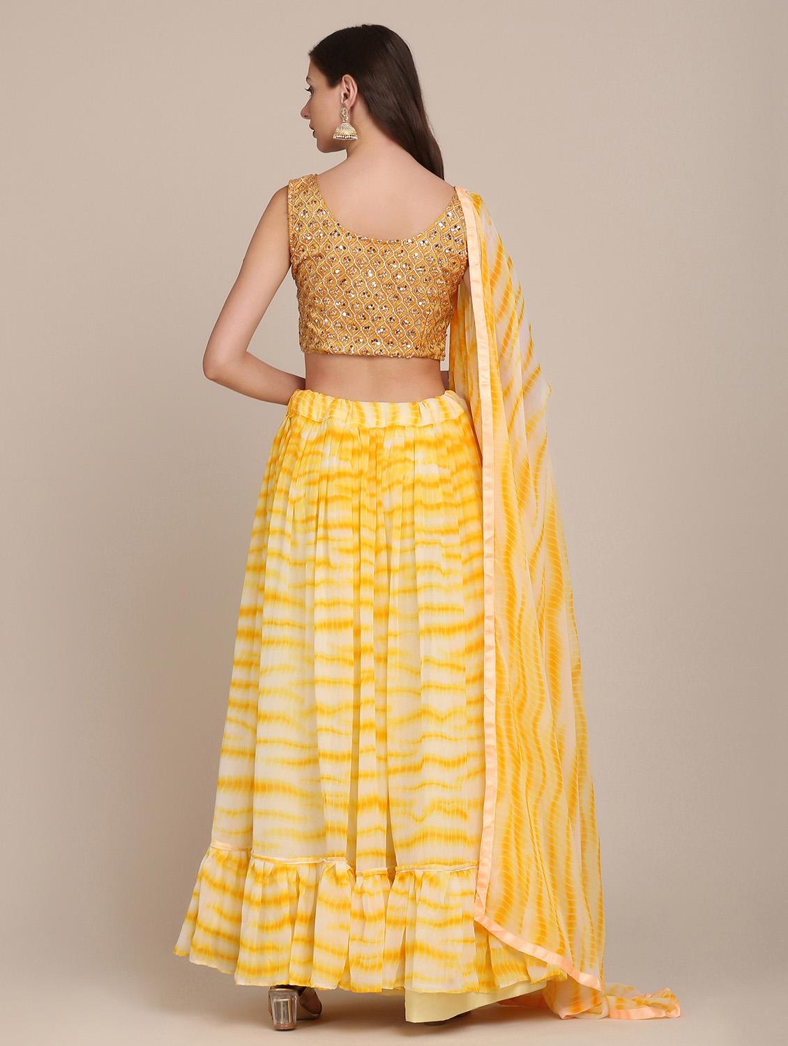 yellow shibori flared lehenga - 18346653 - Zoom Image - 3