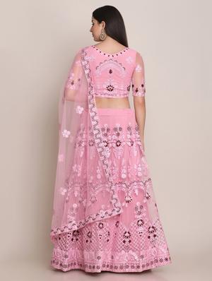 pink silk flared lehenga - 18346656 - Standard Image - 3