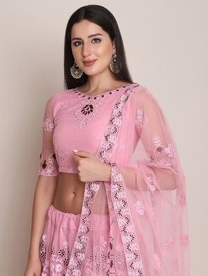 pink silk flared lehenga - 18346656 - Standard Image - 4
